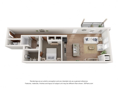 Floor plan for 1 bed, 1 bath, 768 sqft
